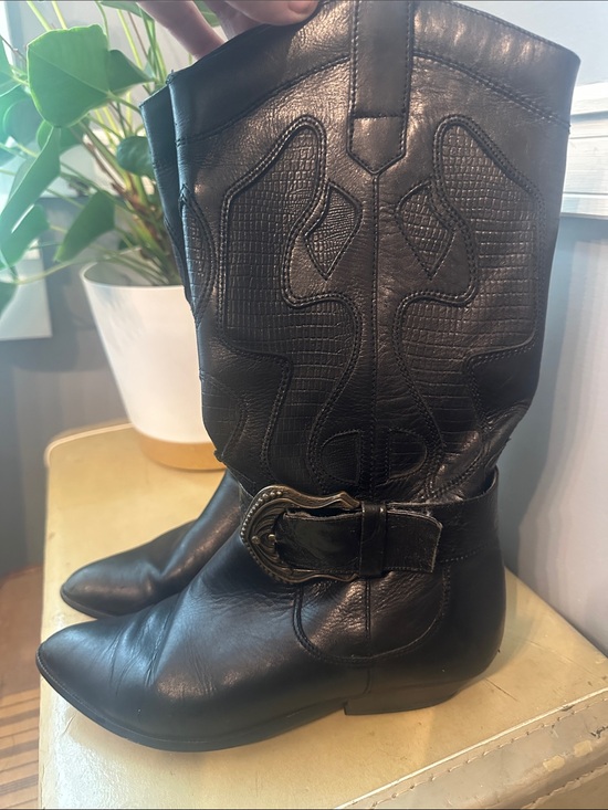 DP Italia Shoes - Vintage DP Italia Black Leather Western Harness Boots Made in Italy Women's 7M